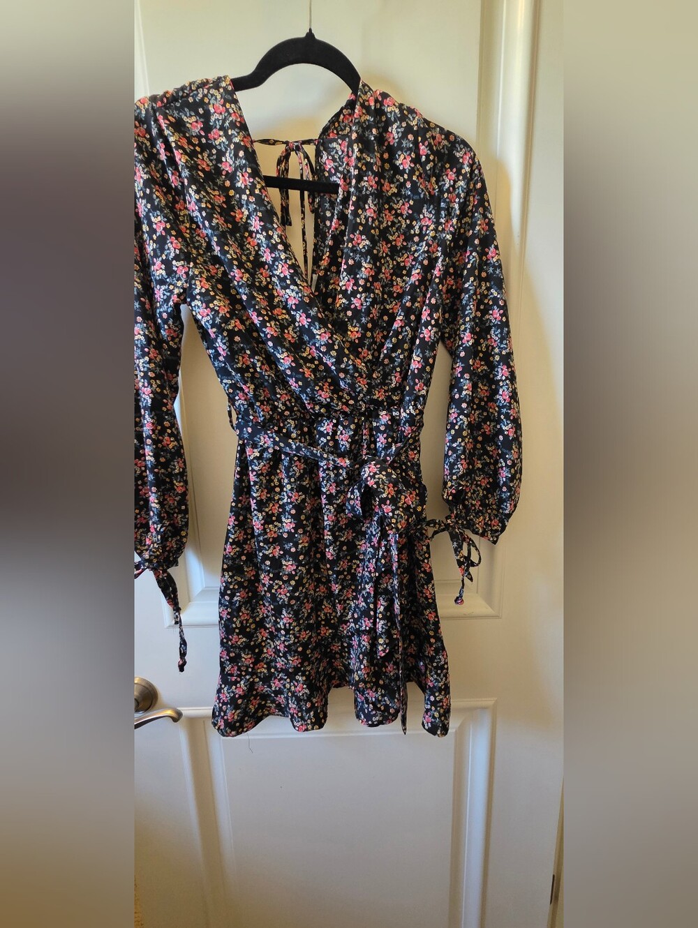 Purple Snow Black Mini Dress with Pink and Cream Floral Print